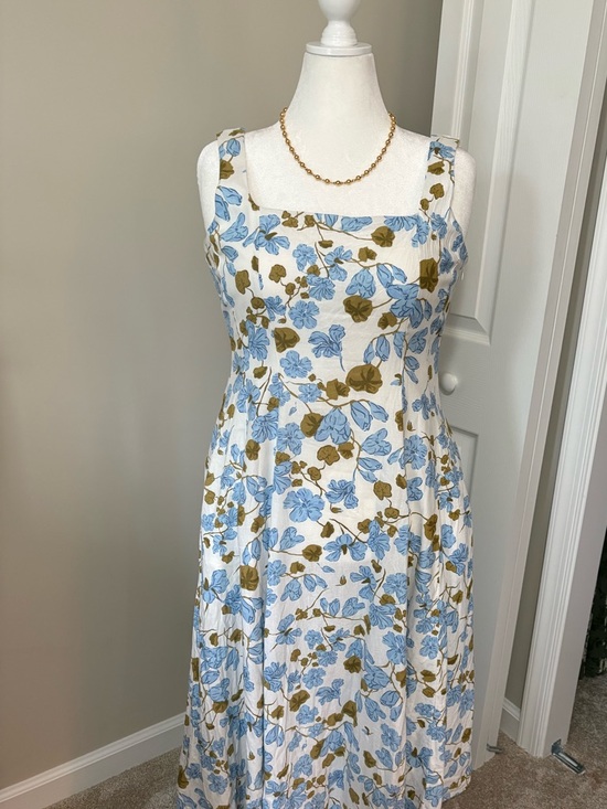 Joie Dresses & Skirts - Joie White Midi Dress with Blue & Olive Floral Print